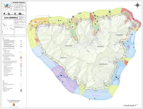 Carte générale du PGEM de Moorea : découpage des zones autour de l'île